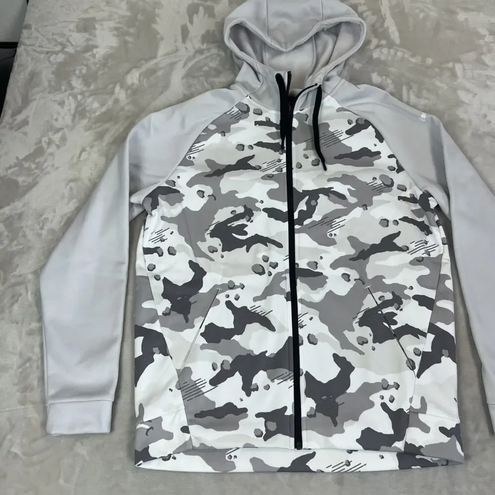 Nike Sweater Mens Medium Gray Camo Full‎ Zip Hoodie Dri Fit Fleece Lined Casual